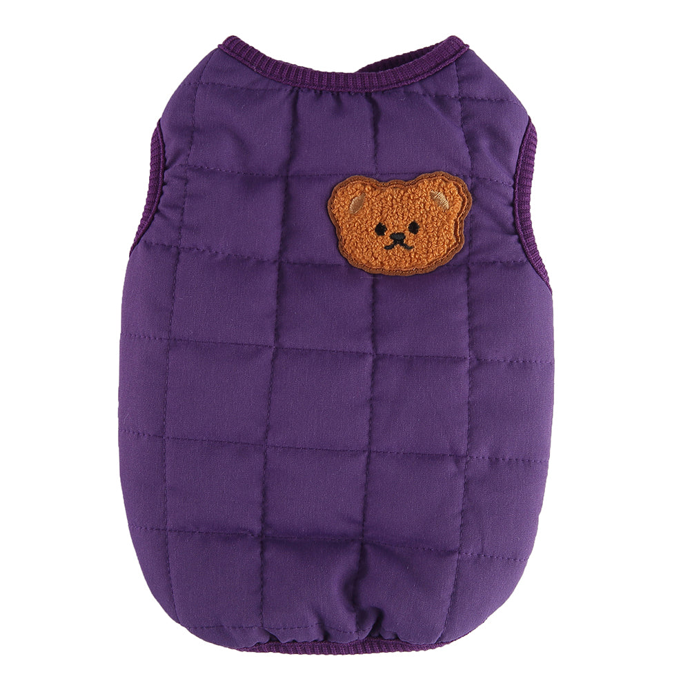 Bear Patch 2‑Piece Dog Outfit (Vest + Striped Turtleneck)