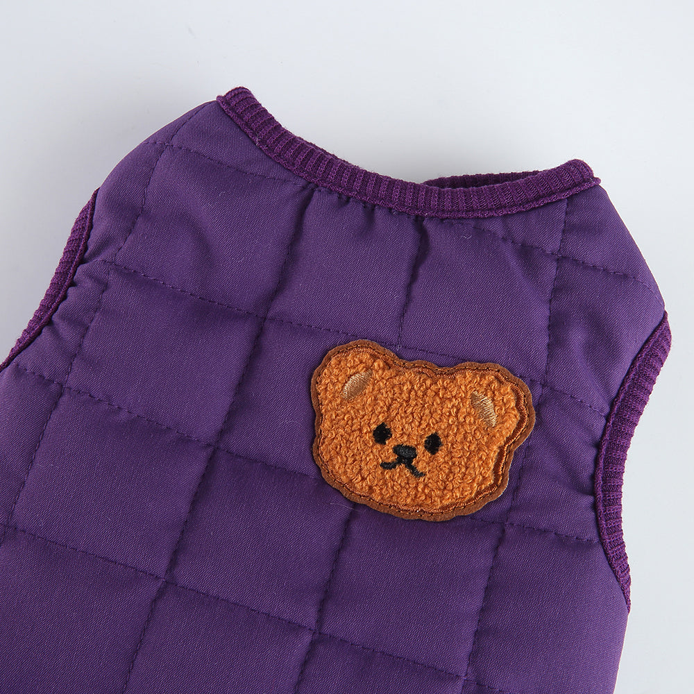 Bear Patch 2‑Piece Dog Outfit (Vest + Striped Turtleneck)