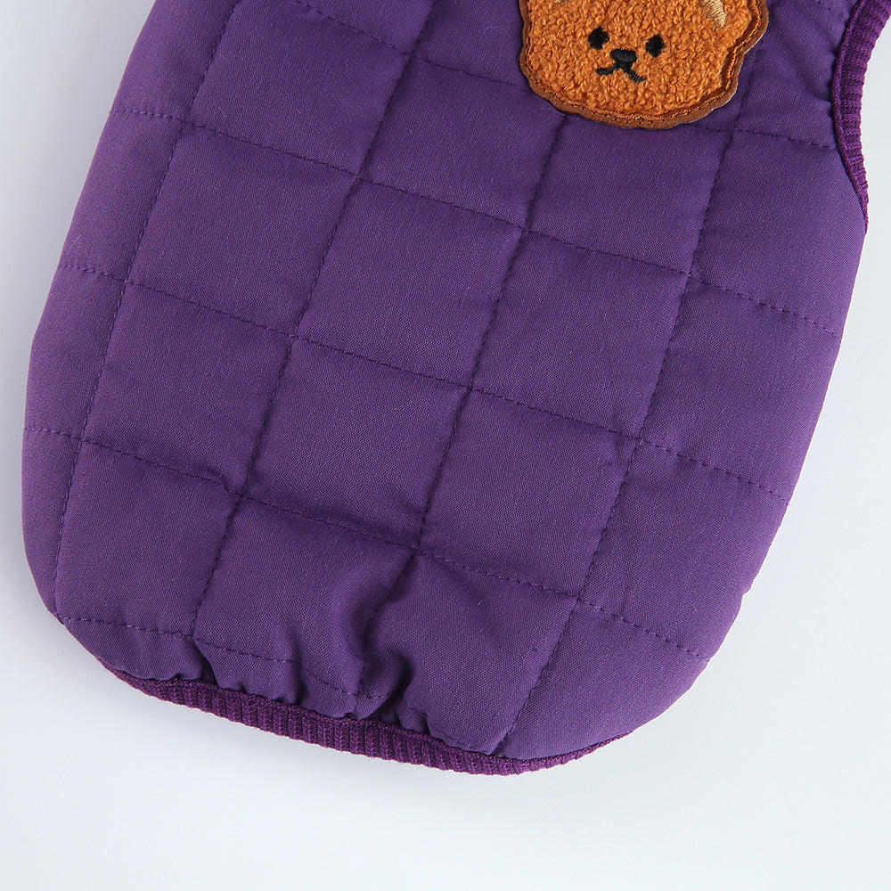 Bear Patch 2‑Piece Dog Outfit (Vest + Striped Turtleneck)