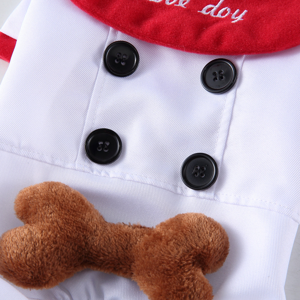 Chef Dog Costume with “I Love Dog” Embroidery and Bone Details