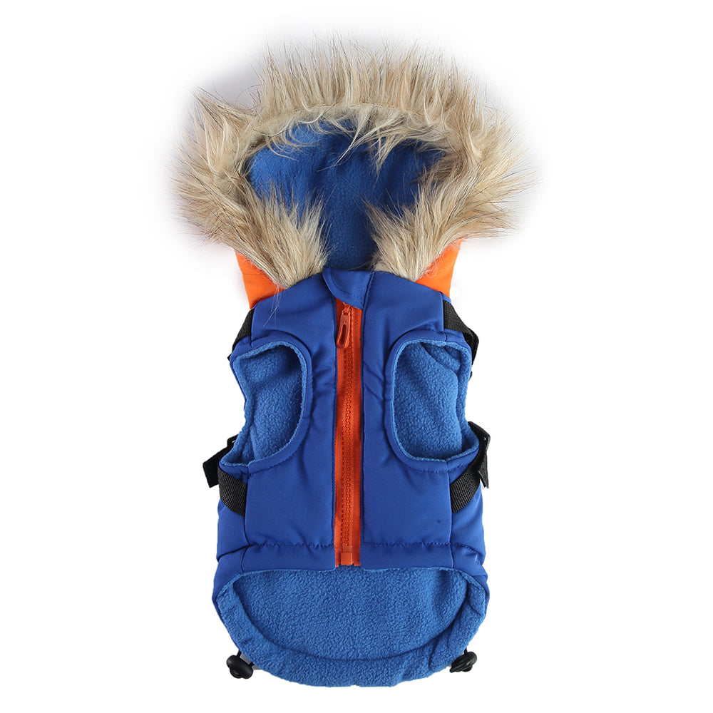 Peture Winter Dual-Color Dog Harness Jacket with Hood (Available in Wine-Yellow / Red-Blue)