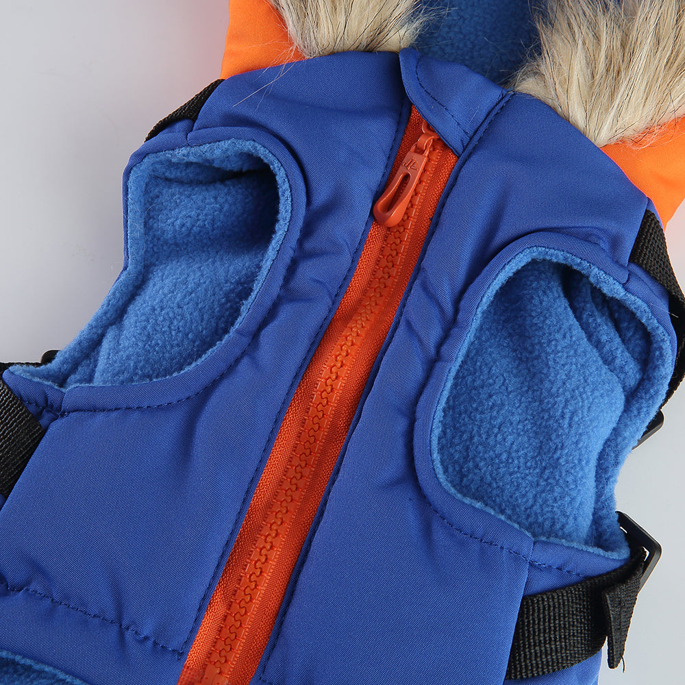 Peture Winter Dual-Color Dog Harness Jacket with Hood (Available in Wine-Yellow / Red-Blue)