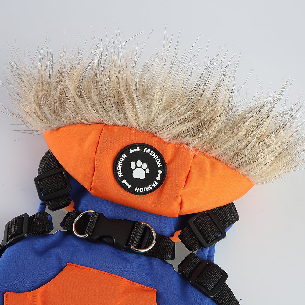 Peture Winter Dual-Color Dog Harness Jacket with Hood (Available in Wine-Yellow / Red-Blue)