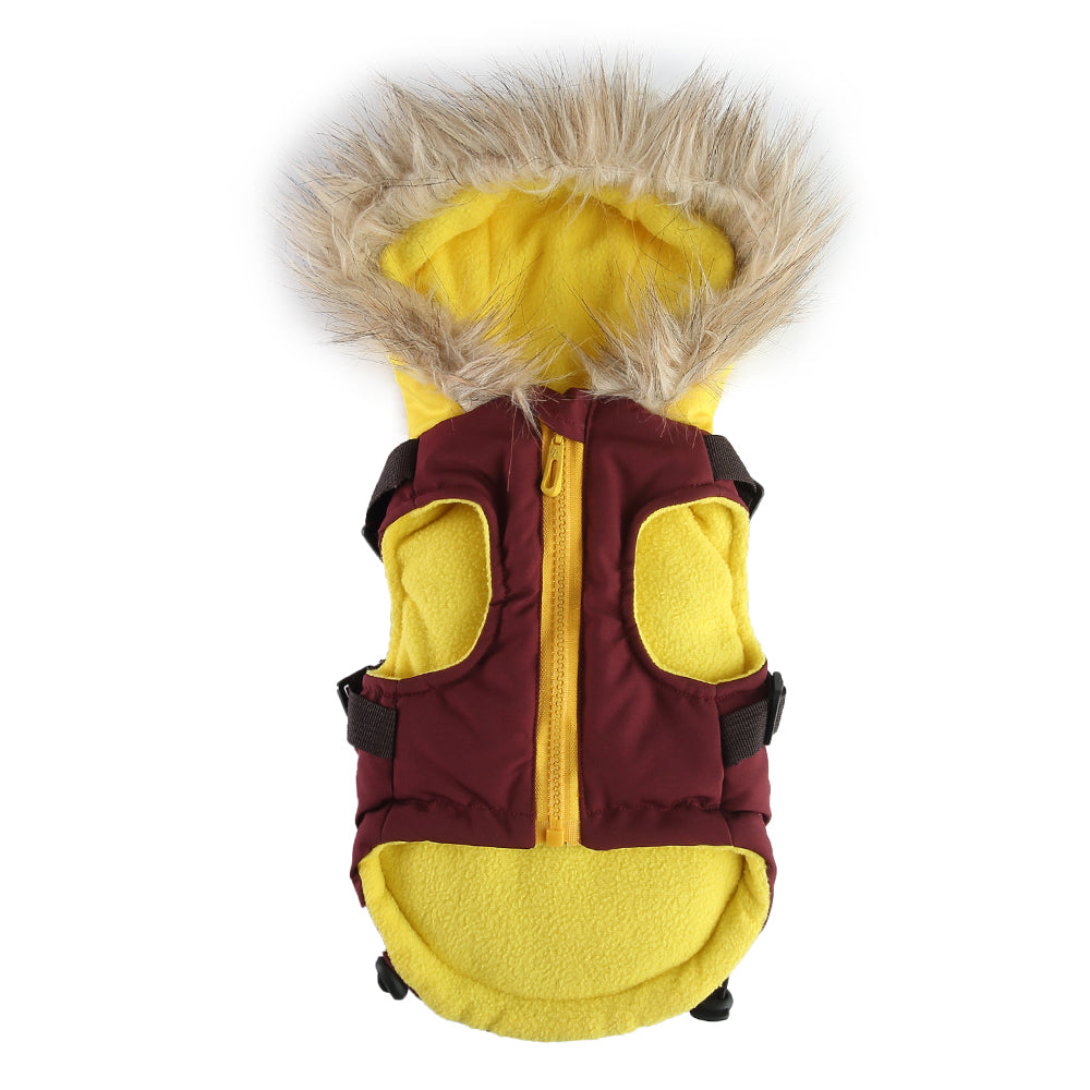 Peture Winter Dual-Color Dog Harness Jacket with Hood (Available in Wine-Yellow / Red-Blue)