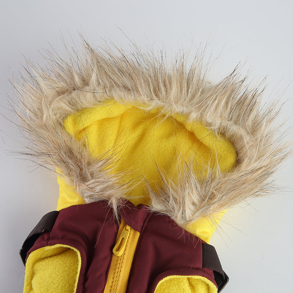 Peture Winter Dual-Color Dog Harness Jacket with Hood (Available in Wine-Yellow / Red-Blue)