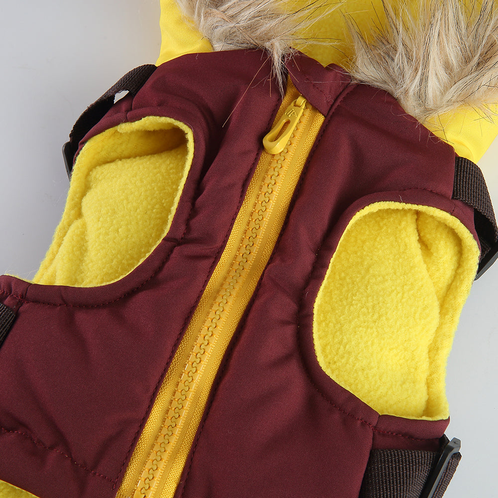 Peture Winter Dual-Color Dog Harness Jacket with Hood (Available in Wine-Yellow / Red-Blue)