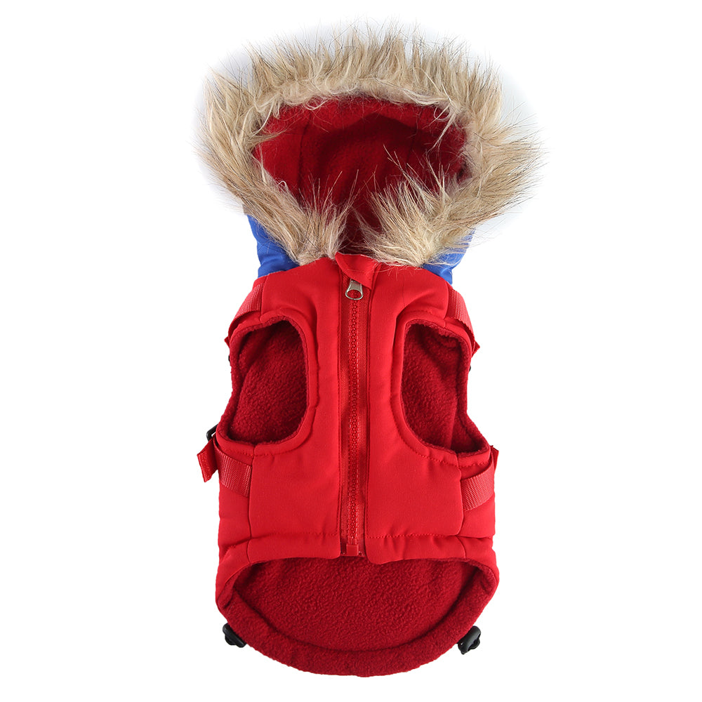 Peture Winter Dual-Color Dog Harness Jacket with Hood (Available in Wine-Yellow / Red-Blue)