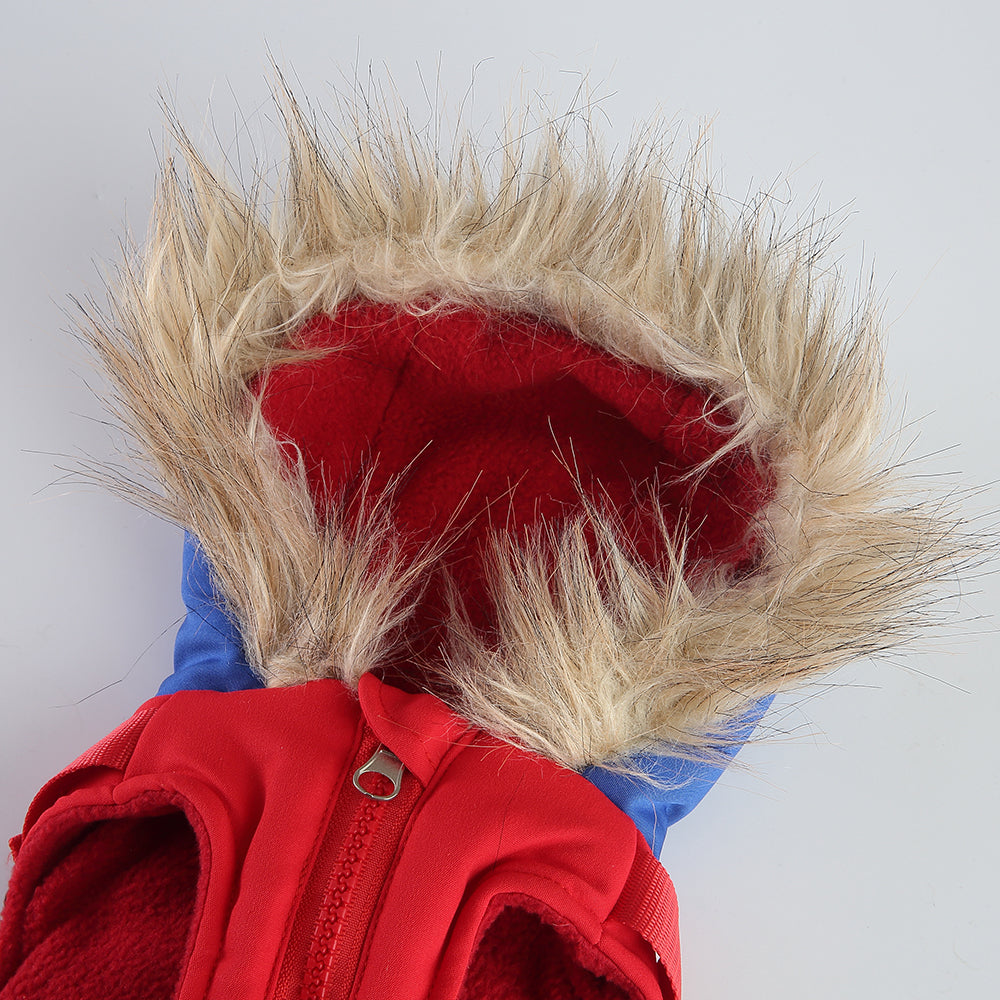 Peture Winter Dual-Color Dog Harness Jacket with Hood (Available in Wine-Yellow / Red-Blue)