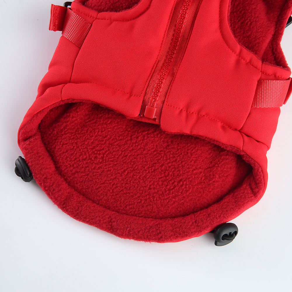 Peture Winter Dual-Color Dog Harness Jacket with Hood (Available in Wine-Yellow / Red-Blue)