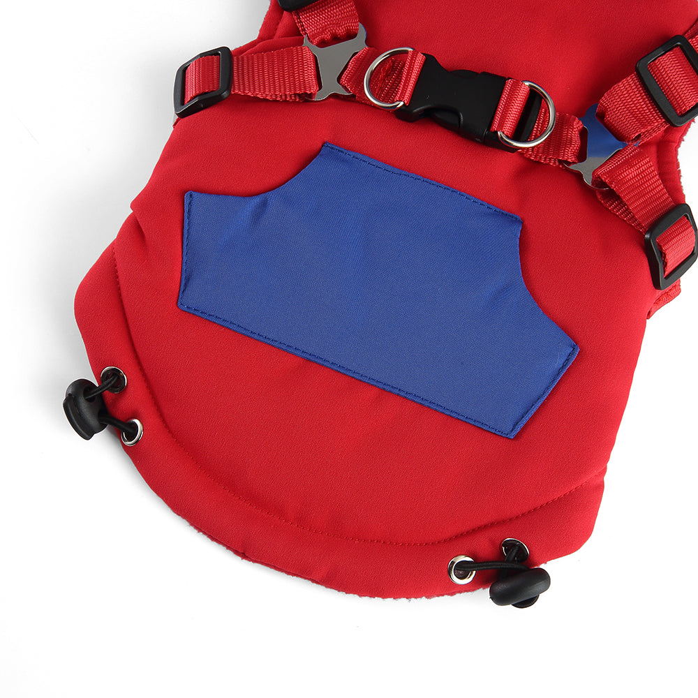 Peture Winter Dual-Color Dog Harness Jacket with Hood (Available in Wine-Yellow / Red-Blue)