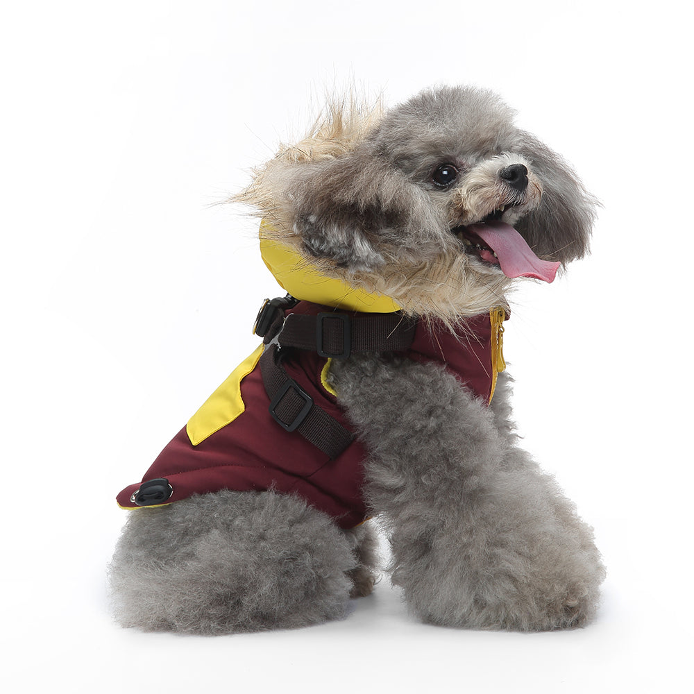 Peture Winter Dual-Color Dog Harness Jacket with Hood (Available in Wine-Yellow / Red-Blue)