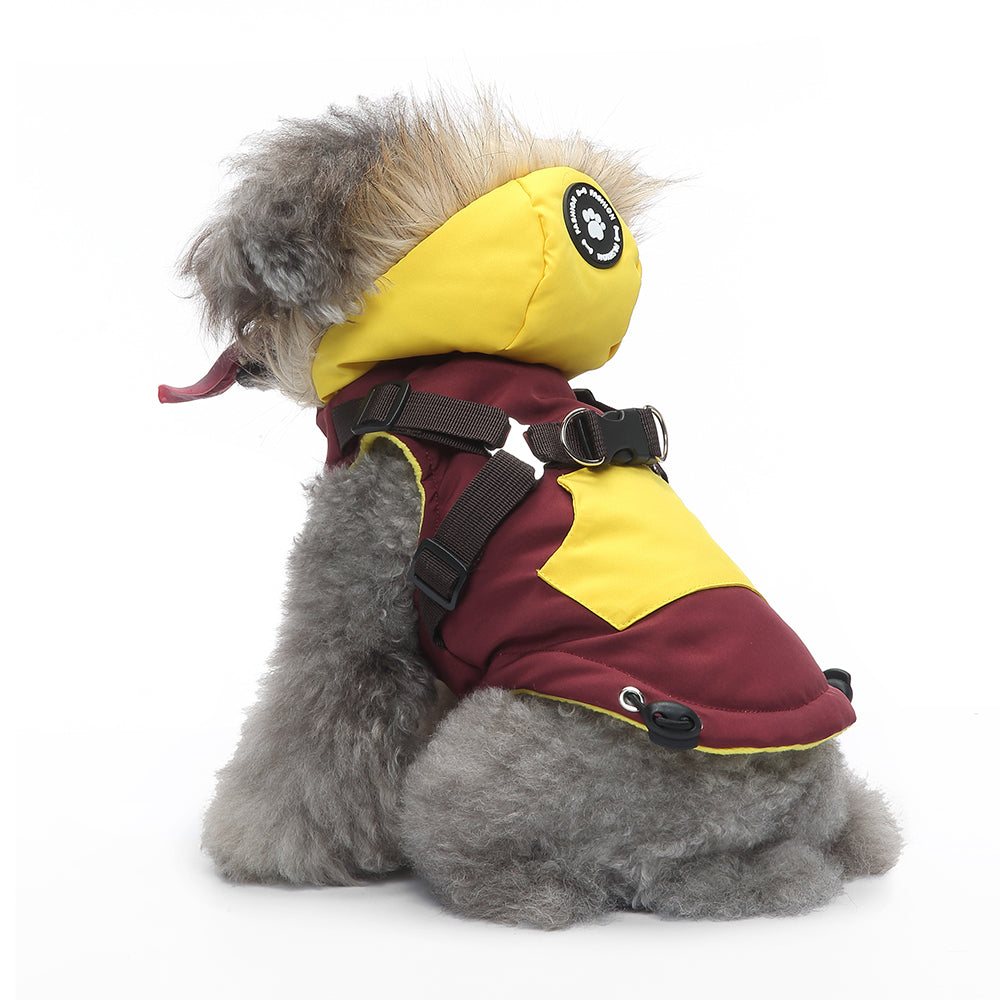 Peture Winter Dual-Color Dog Harness Jacket with Hood (Available in Wine-Yellow / Red-Blue)