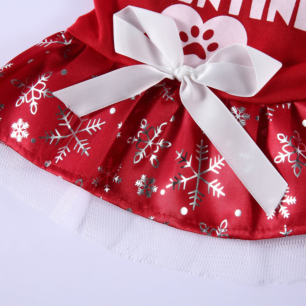 Polka Dot Green Dog Dress with Christmas Tree Design