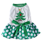 Polka Dot Green Dog Dress with Christmas Tree Design