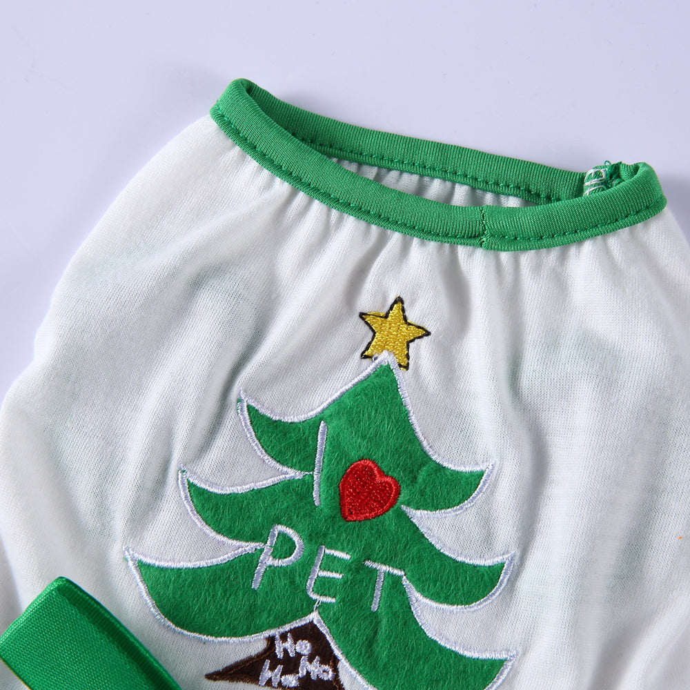 Polka Dot Green Dog Dress with Christmas Tree Design