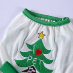 Polka Dot Green Dog Dress with Christmas Tree Design