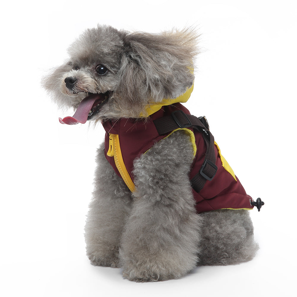 Peture Winter Dual-Color Dog Harness Jacket with Hood (Available in Wine-Yellow / Red-Blue)