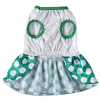 Polka Dot Green Dog Dress with Christmas Tree Design