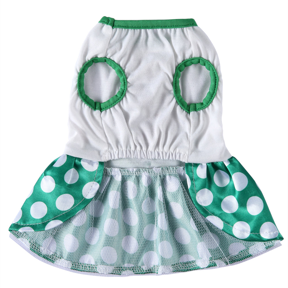 Polka Dot Green Dog Dress with Christmas Tree Design