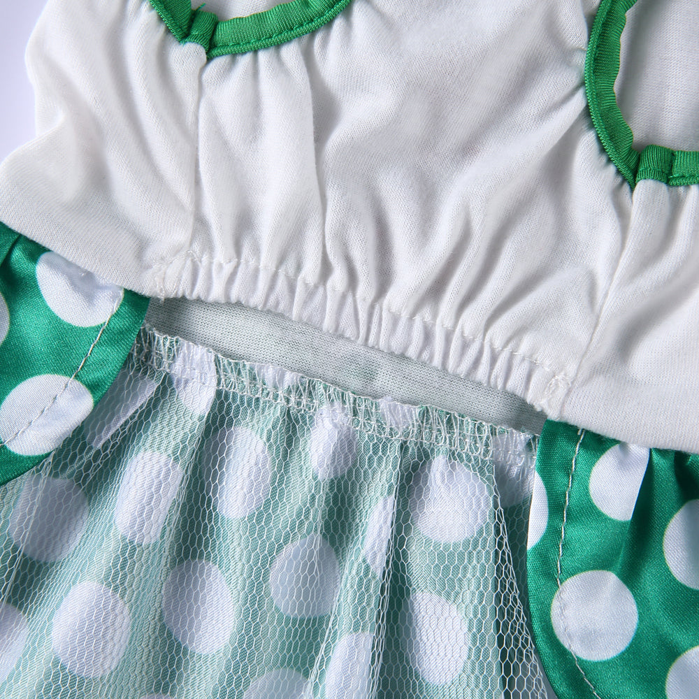 Polka Dot Green Dog Dress with Christmas Tree Design