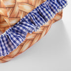 Woven Basket Dog Dress with Blue Ruffle Trim