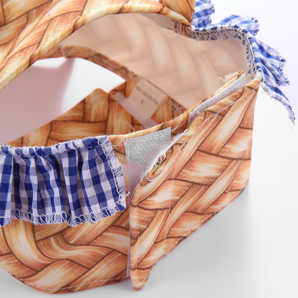 Woven Basket Dog Dress with Blue Ruffle Trim