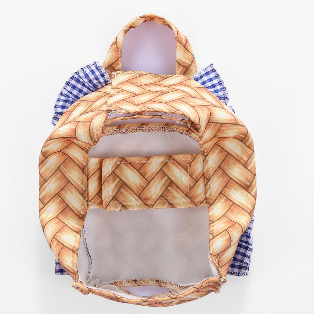 Woven Basket Dog Dress with Blue Ruffle Trim