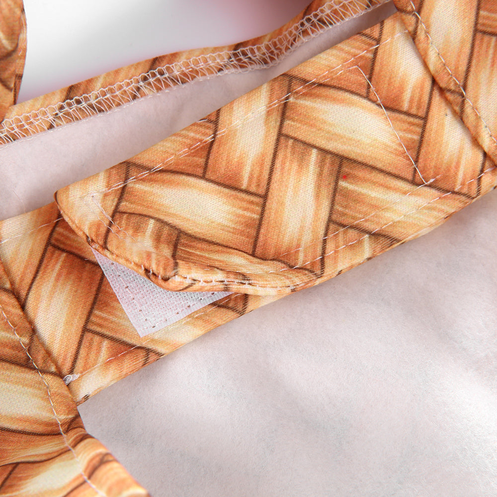 Woven Basket Dog Dress with Blue Ruffle Trim