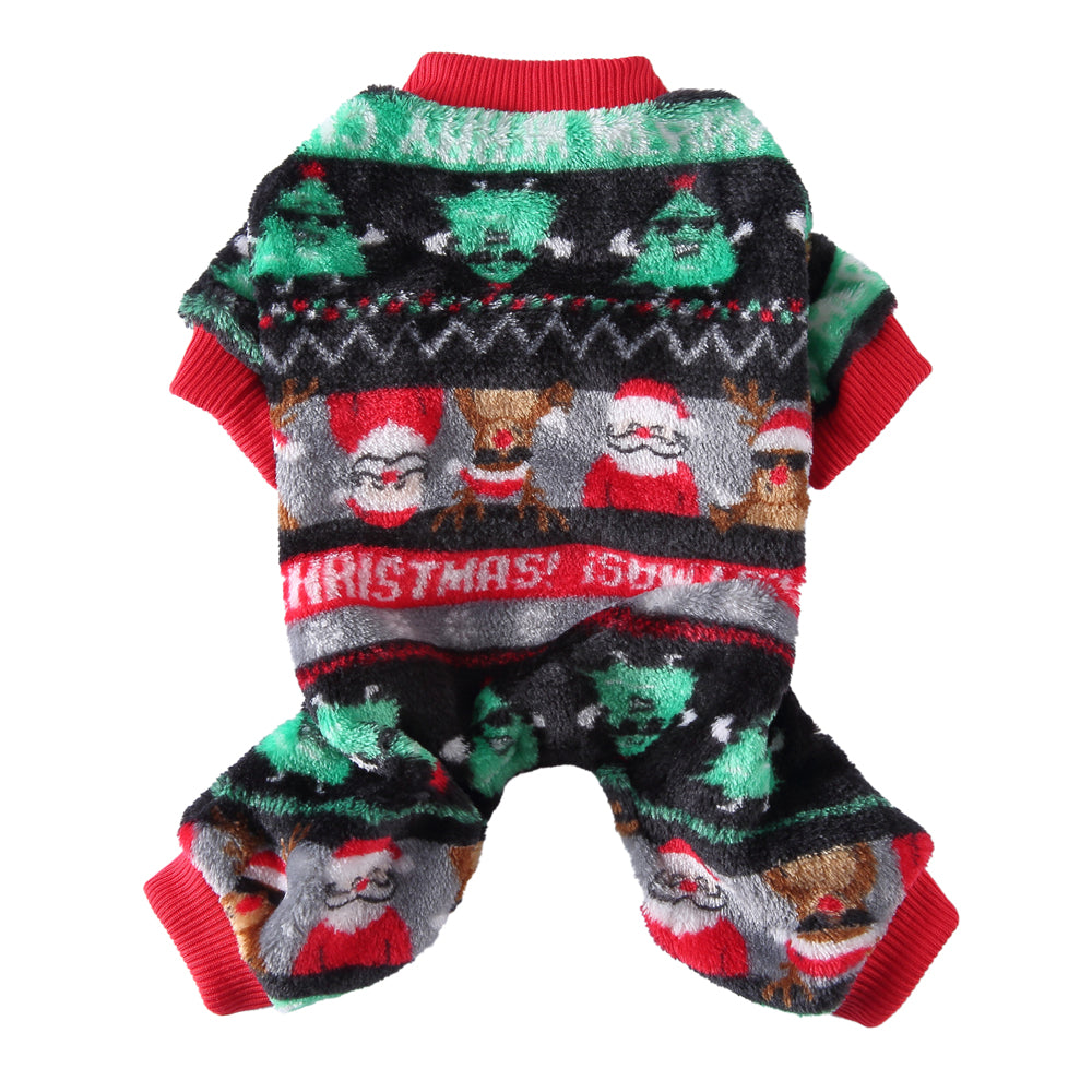 Festive Santa & Reindeer Print Fleece Dog Pajamas