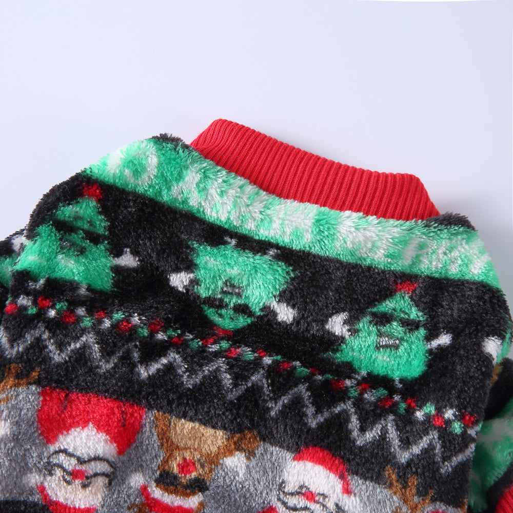 Festive Santa & Reindeer Print Fleece Dog Pajamas