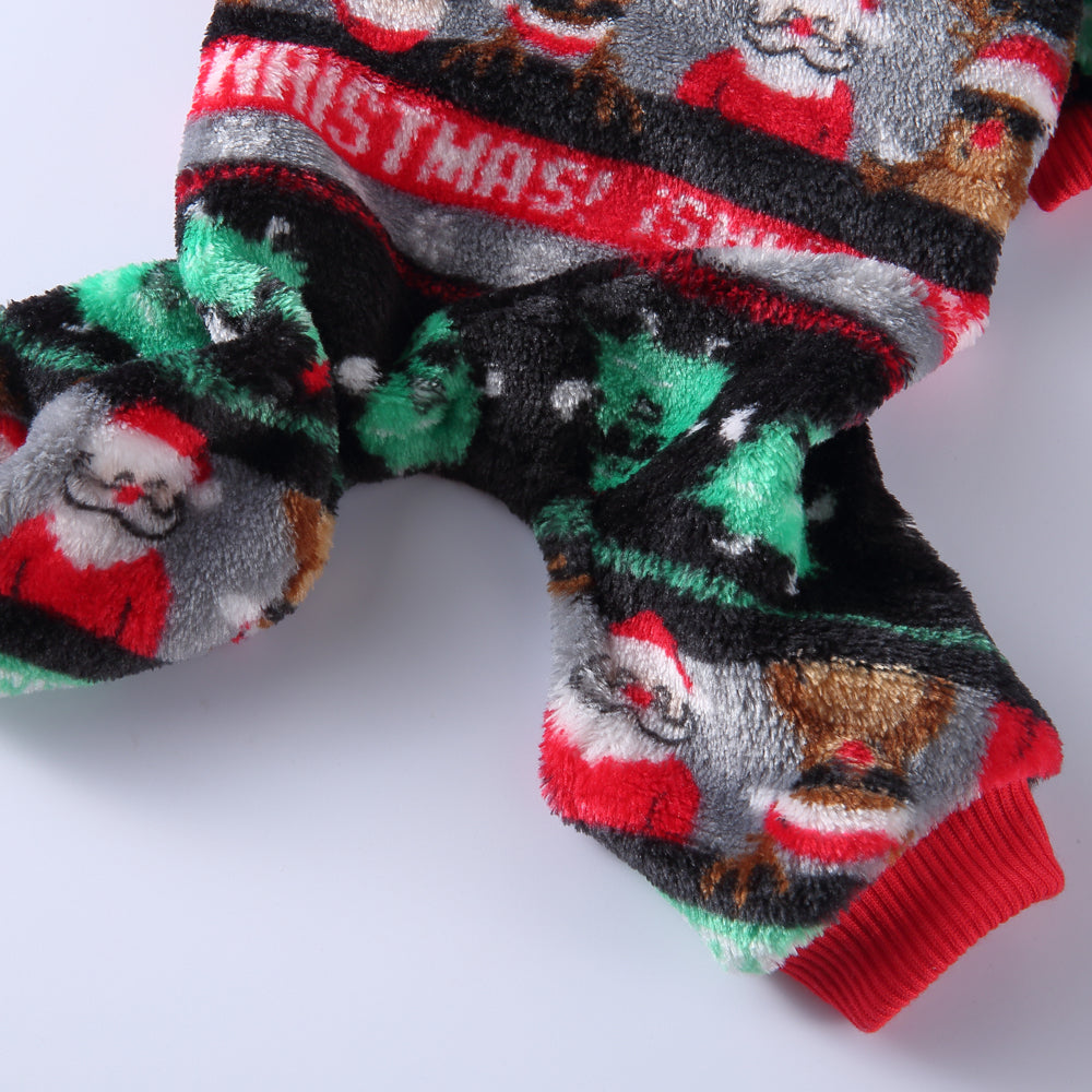 Festive Santa & Reindeer Print Fleece Dog Pajamas