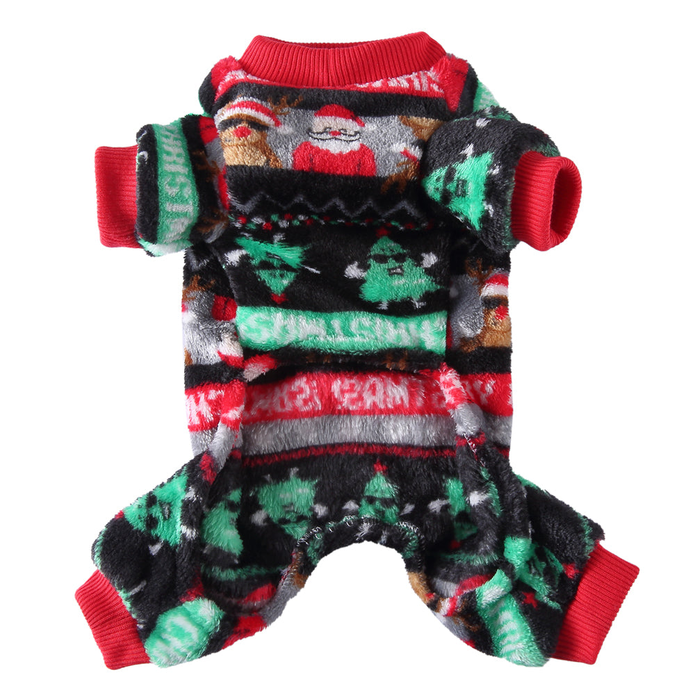 Festive Santa & Reindeer Print Fleece Dog Pajamas