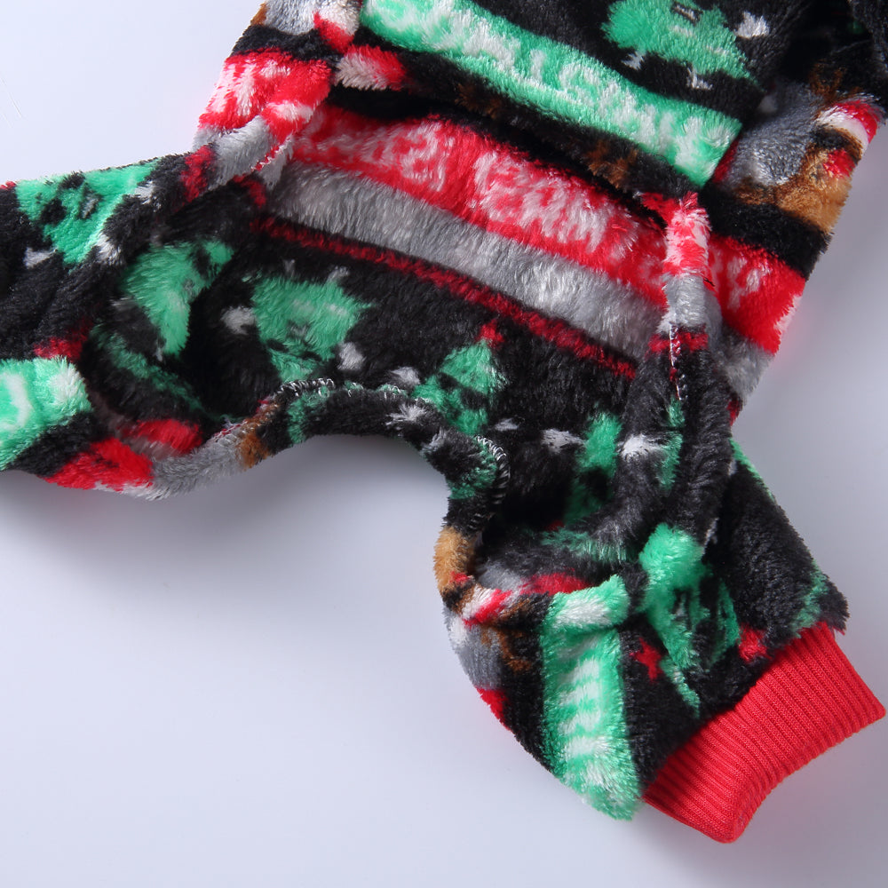 Festive Santa & Reindeer Print Fleece Dog Pajamas