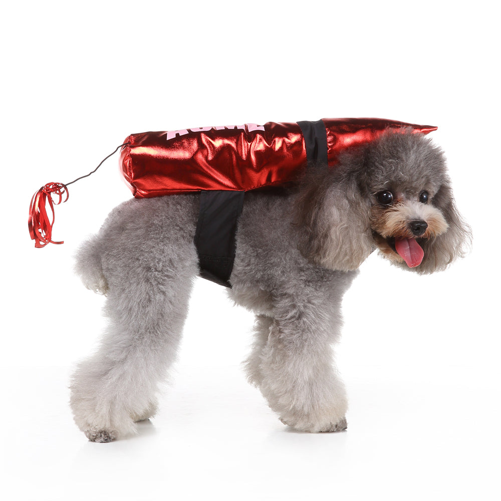 Cartoon Acme Dynamite Dog Costume – Fun Red Dynamite Outfit with Fuzzy Fuse