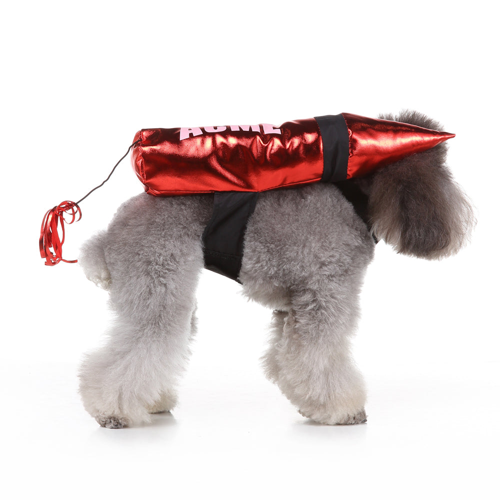 Cartoon Acme Dynamite Dog Costume – Fun Red Dynamite Outfit with Fuzzy Fuse