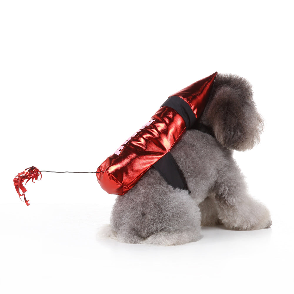 Cartoon Acme Dynamite Dog Costume – Fun Red Dynamite Outfit with Fuzzy Fuse