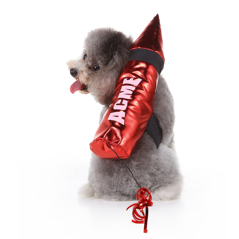 Cartoon Acme Dynamite Dog Costume – Fun Red Dynamite Outfit with Fuzzy Fuse