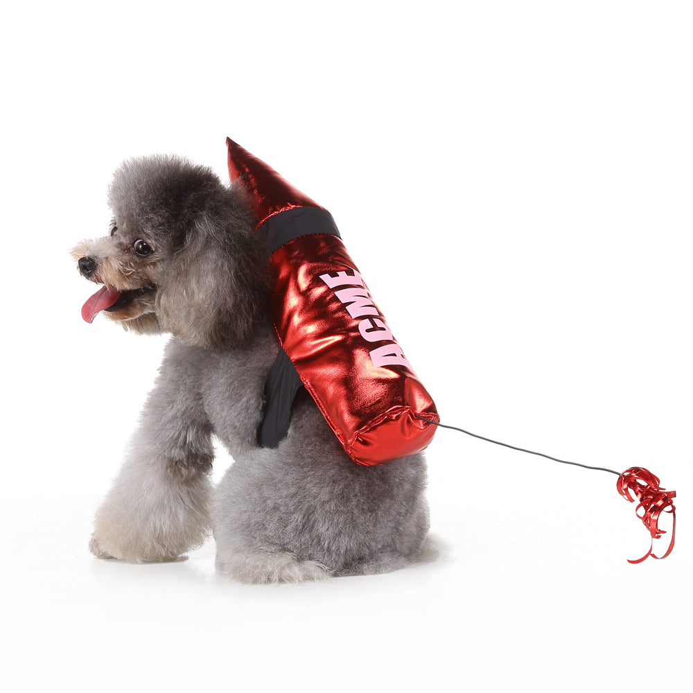 Cartoon Acme Dynamite Dog Costume – Fun Red Dynamite Outfit with Fuzzy Fuse