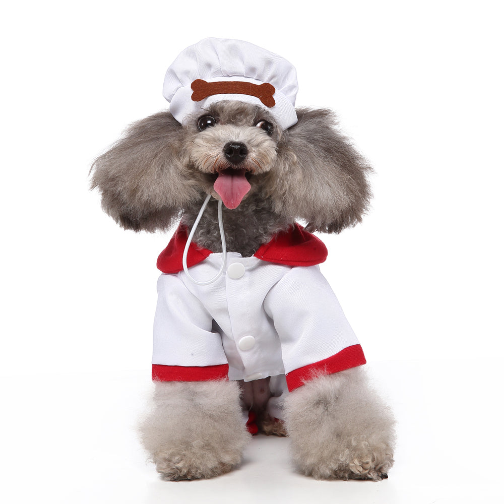 Chef Dog Costume with “I Love Dog” Embroidery and Bone Details