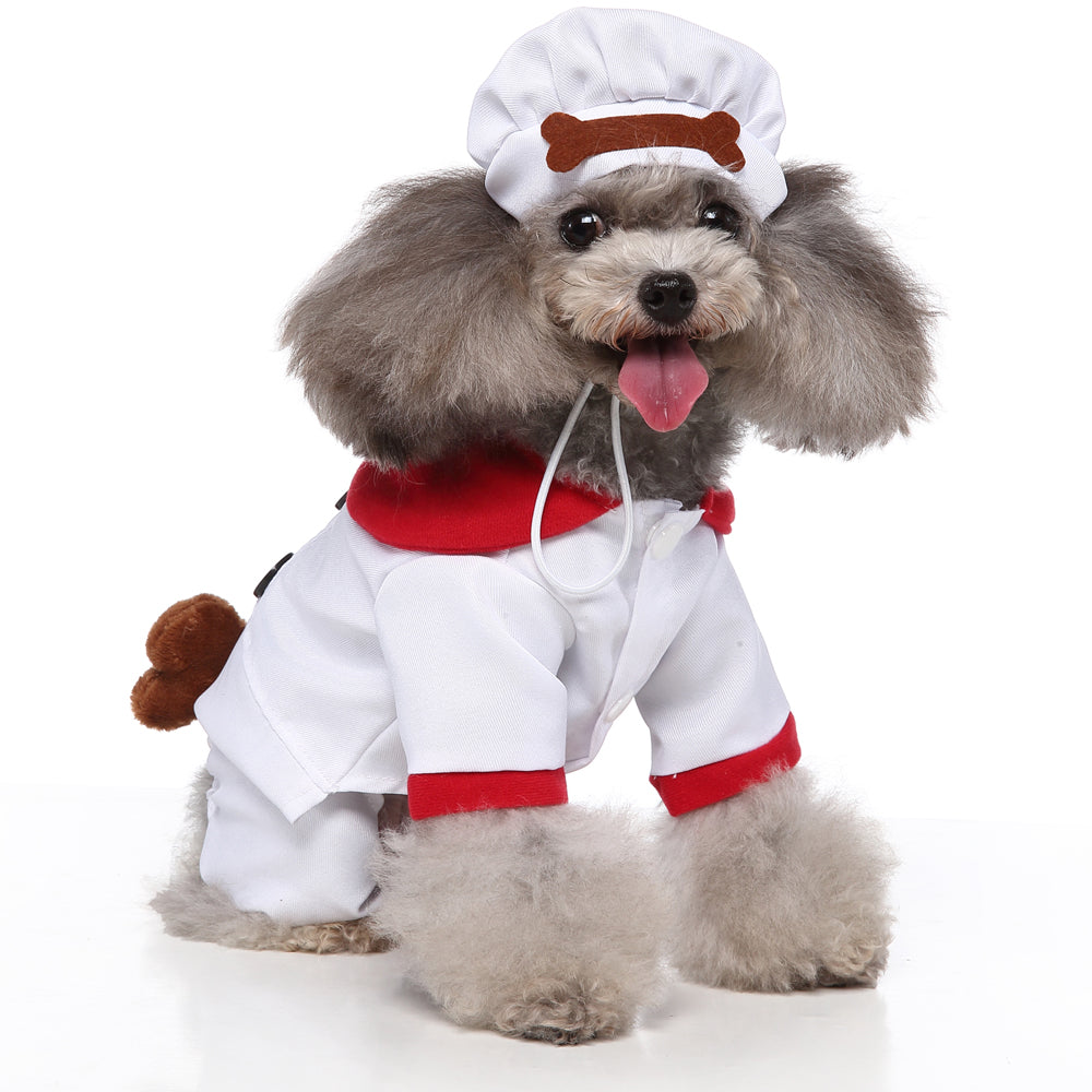 Chef Dog Costume with “I Love Dog” Embroidery and Bone Details