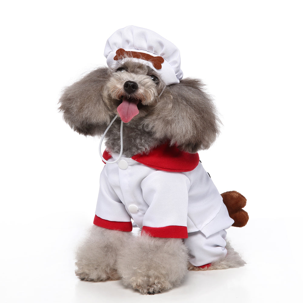 Chef Dog Costume with “I Love Dog” Embroidery and Bone Details