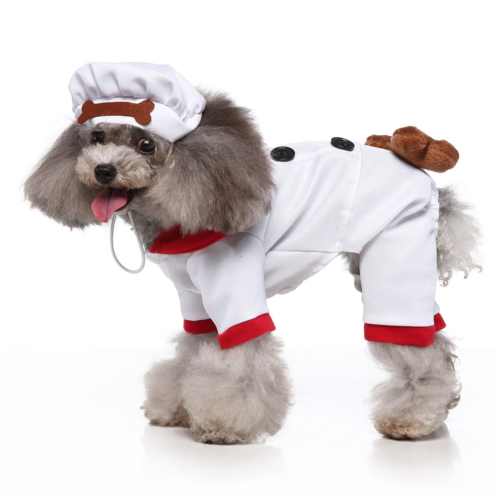 Chef Dog Costume with “I Love Dog” Embroidery and Bone Details