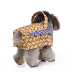 Woven Basket Dog Dress with Blue Ruffle Trim