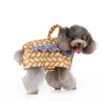 Woven Basket Dog Dress with Blue Ruffle Trim