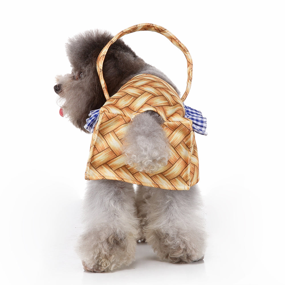 Woven Basket Dog Dress with Blue Ruffle Trim