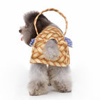 Woven Basket Dog Dress with Blue Ruffle Trim