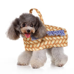 Woven Basket Dog Dress with Blue Ruffle Trim