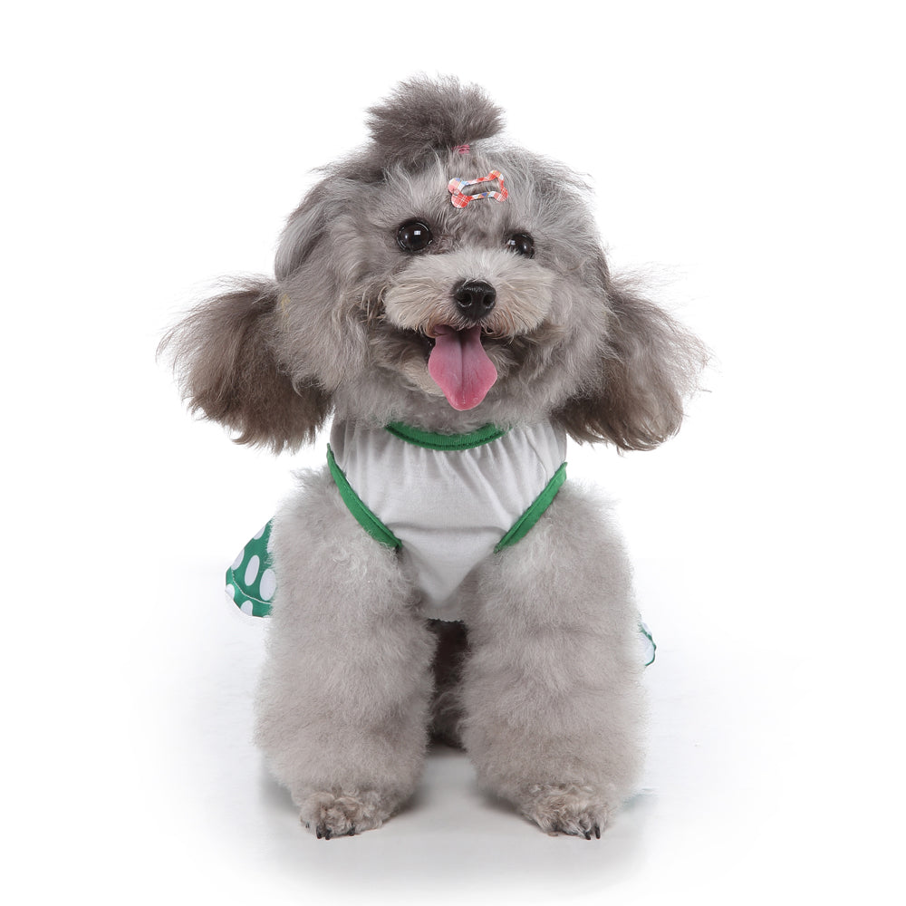 Polka Dot Green Dog Dress with Christmas Tree Design