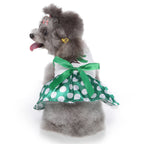 Polka Dot Green Dog Dress with Christmas Tree Design