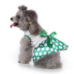 Polka Dot Green Dog Dress with Christmas Tree Design